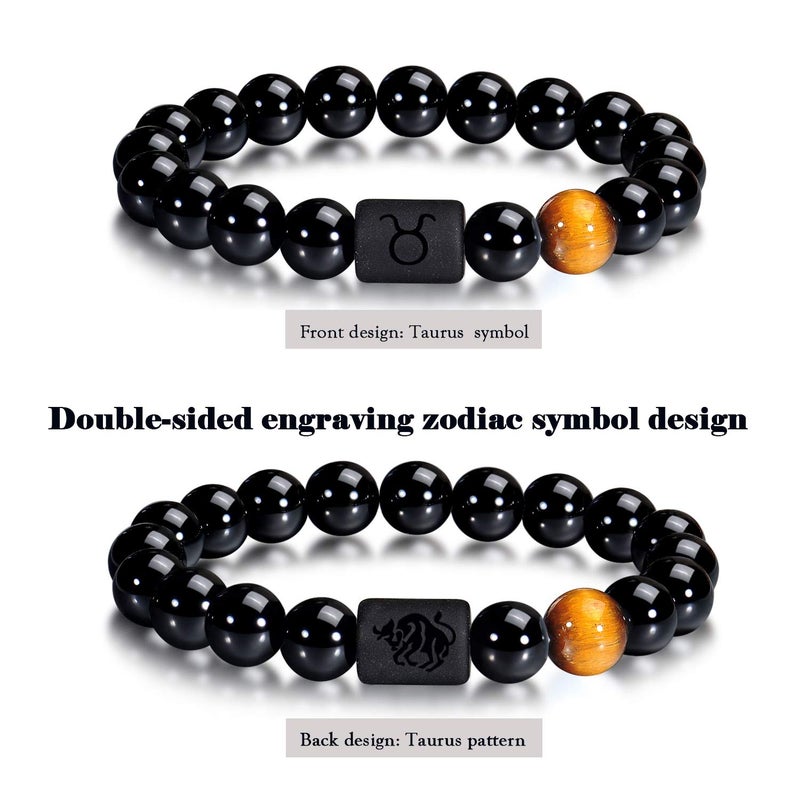 VLINRAS Zodiac Taurus Bracelet for Men Women Taurus Gifts Natural Black Onyx Stone Zodiac Charm Bracelet Constellation Horoscope Jewelry - Image 2